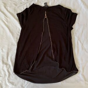 Ashley Stewart Black Short Sleeve Top with Zipper